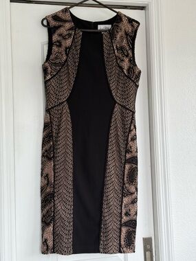 Joseph Ribkoff Black and Blush Lace-Panel Midi Dress